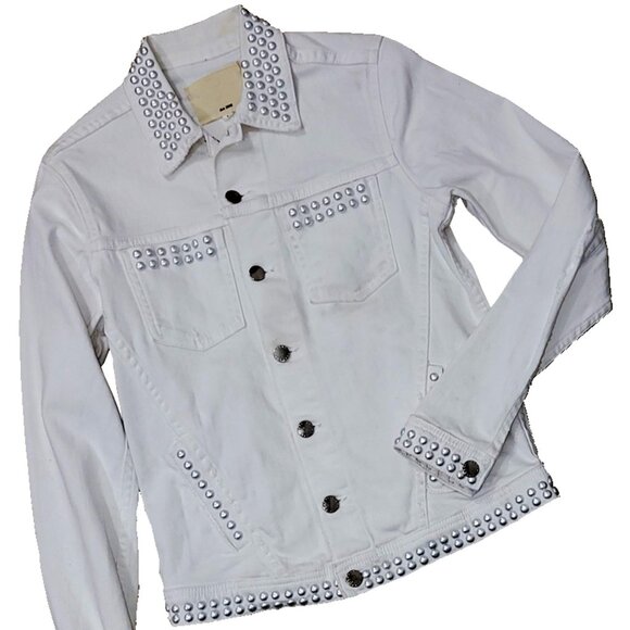 Marilyn Was Here Embellished Women's White Denim Jacket - Picture 2 of 9